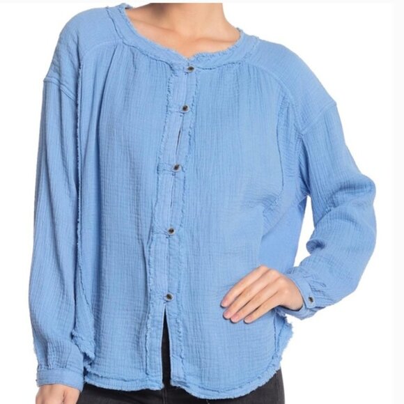 Free People - We The Free Moving Mountains Button Front Peasant Top Blouse - Picture 1 of 6